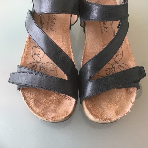 Josef Seibel Black Leather Tonga 25 Adjustable Strap Cork Comfort Sandals 38 LN - Picture 3 of 7